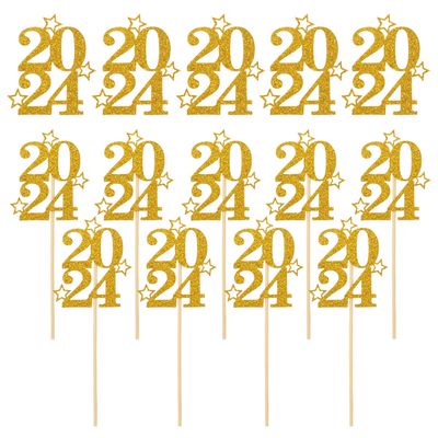 GLSTOY 2024 Gold Cake Toppers 30pcs New Year Dessert Picks Cupcake Decorations Party Supplies for Graduation and Holiday Celebration