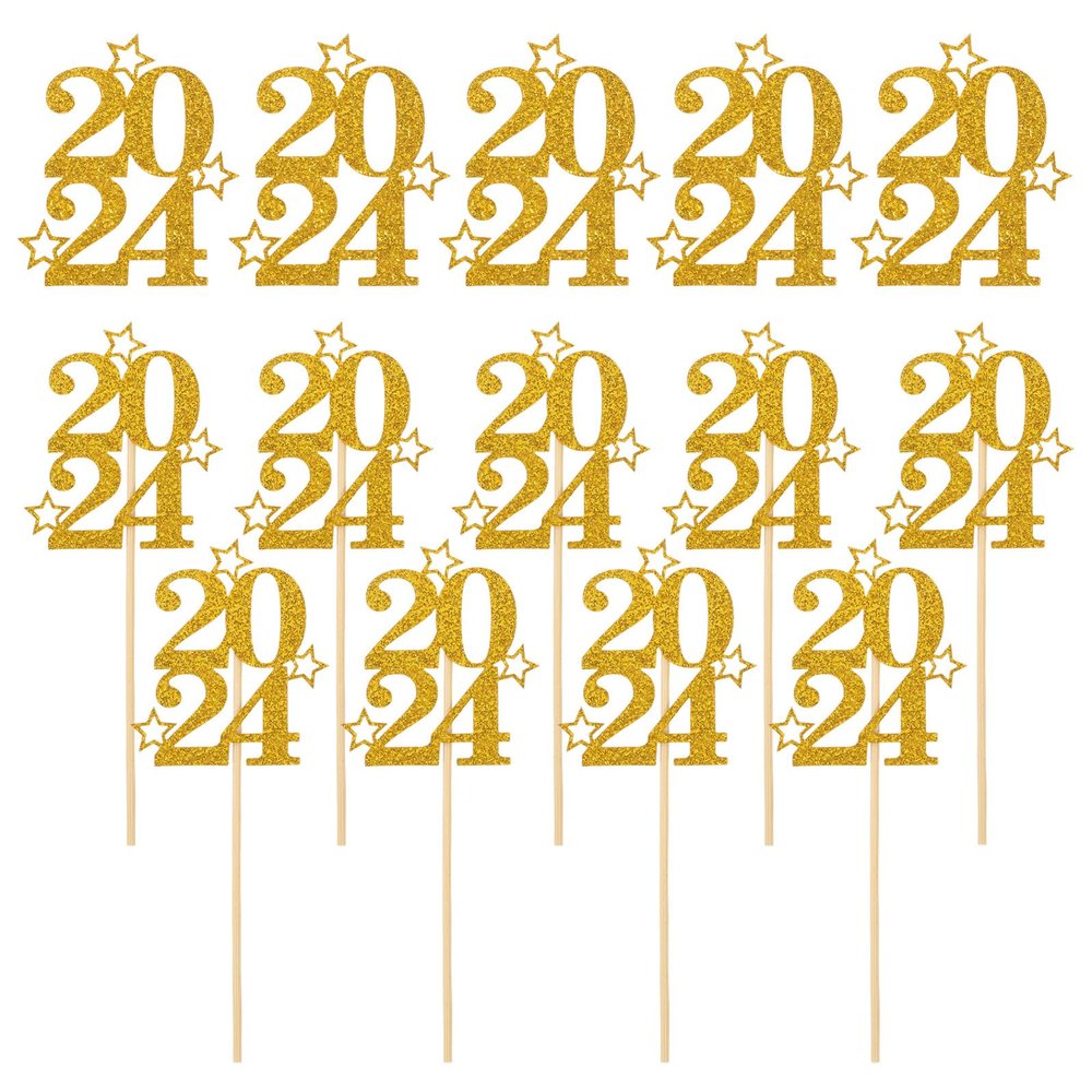 GLSTOY 2024 Gold Cake Toppers 30pcs New Year Dessert Picks Cupcake Decorations Party Supplies for Graduation and Holiday Celebration