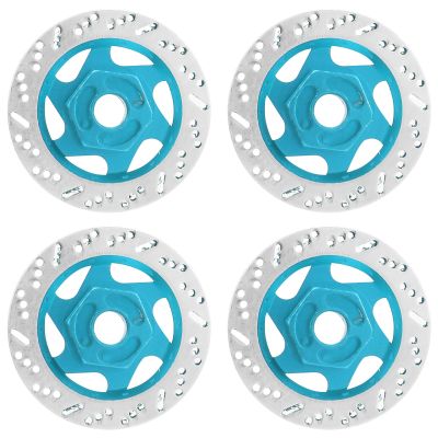 Drfeify 4pcs Aluminum Alloy CNC Simulated Brake Disc, Wear Resistant Rust Proof Lightweight, with Anodized Surface for 1:10 RC Car Off Road Vehicle Climbing Vehicle (Blue)