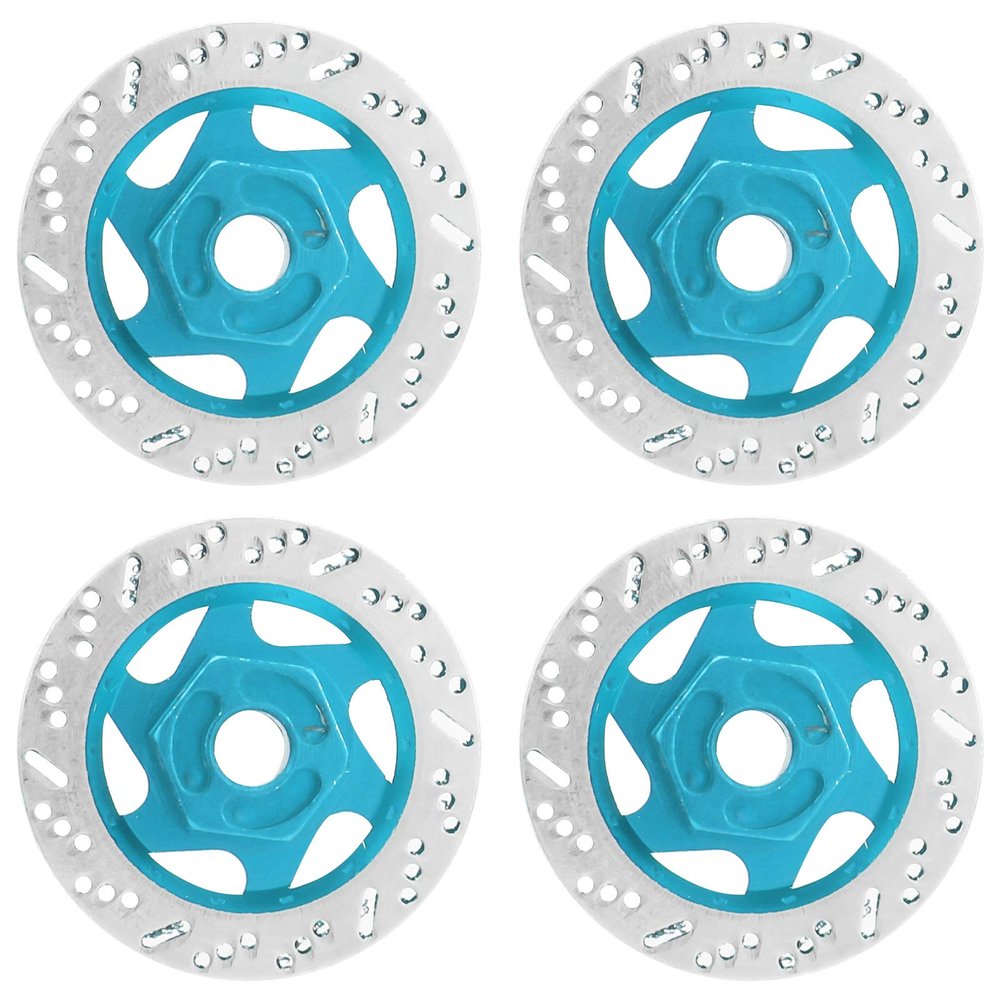 Drfeify 4pcs Aluminum Alloy CNC Simulated Brake Disc, Wear Resistant Rust Proof Lightweight, with Anodized Surface for 1:10 RC Car Off Road Vehicle Climbing Vehicle (Blue)