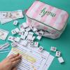 BUZCOZY Empty Mahjong Tiles Bag with 4 Pcs Acrylic Mahjong Line Finder Cards,Mahjong Tile Bags with Zipper for Game Party Travel Gatherings Accessories 9.4 x 6.1 x 3.1 inPink-Mahj view 2