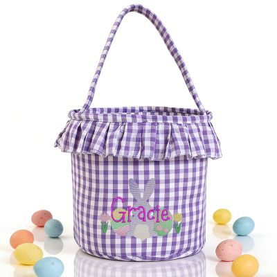 Personalized Easter Basket, Boys Girls Easter Baskets, Easter Baskets Gifts for Kids, Easter Basket Bags, Easter Eggs Hunt Basket,Embroidered Monogram Bunny(Purple-Tulip)