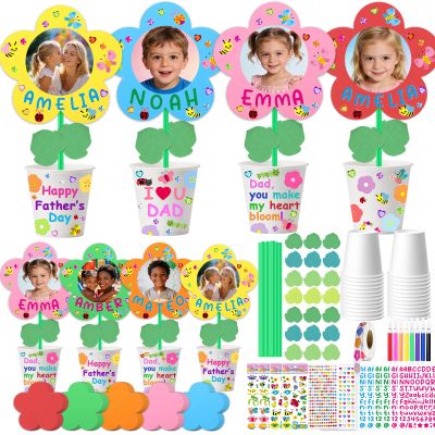 24 Packs Father's Day Craft Kit, Make Your Own Flowers Pot Craft Kit, Flower Picture Frames for Spring Crafts and Father's Day, Fun Spring Activities for Father's Day Gift