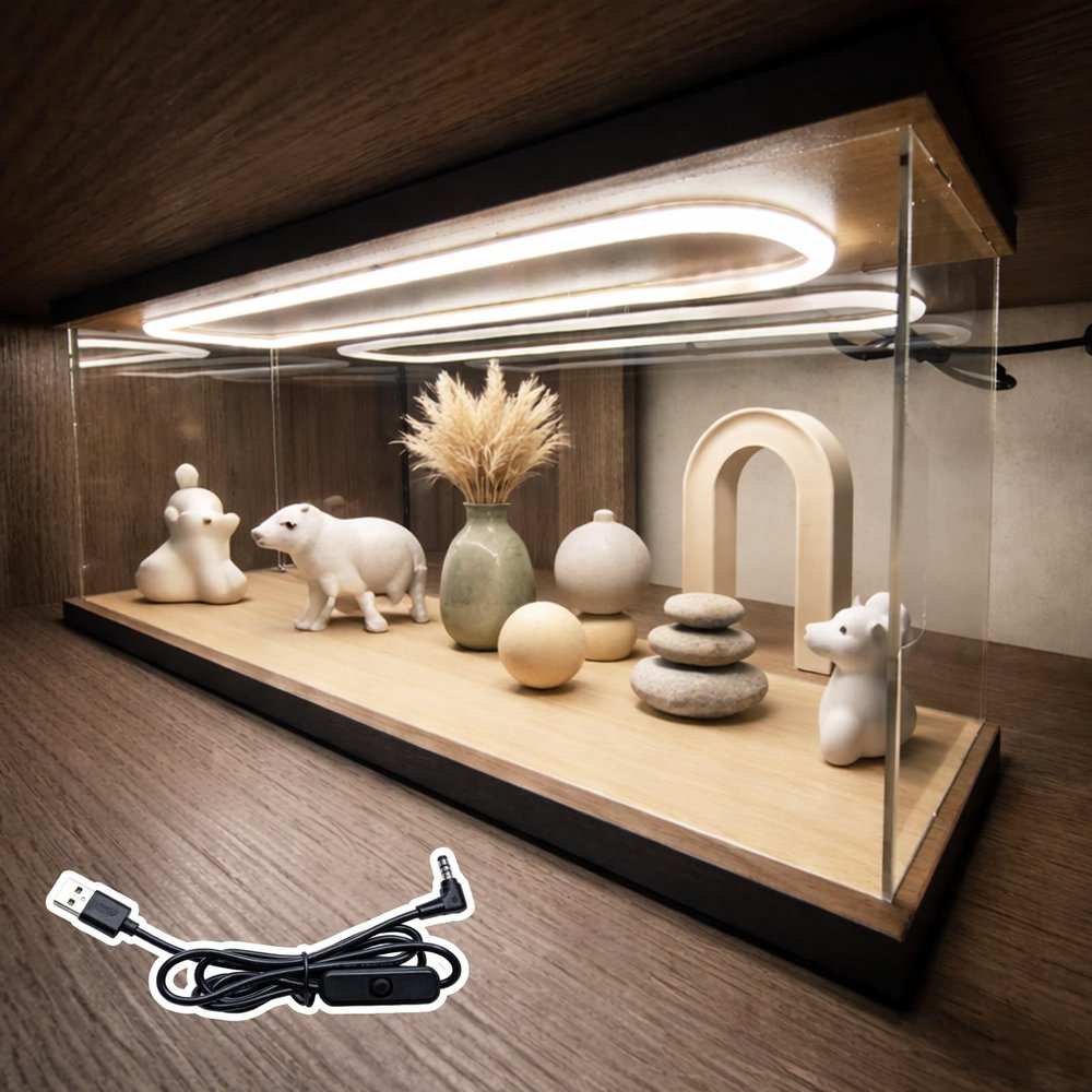 Acrylic Display Case with LED Lighting for Collectibles and Action Figures, Diorama Showcase with Wooden Base