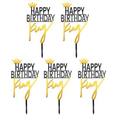 TOPPERFUN King Birthday Cake Topper Crown Design 5pcs Acrylic Non-edible Cake Decoration for Birthday Party Celebration