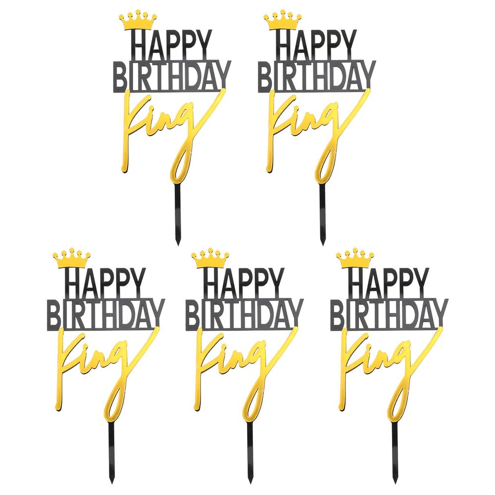 TOPPERFUN King Birthday Cake Topper Crown Design 5pcs Acrylic Non-edible Cake Decoration for Birthday Party Celebration