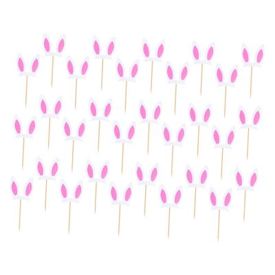 Toyvian 30pcs Bunny Ear Cake Toppers Rabbit Ear Cupcake Picks Easter Cake Decor Party Decorations for Birthday and Spring Celebration