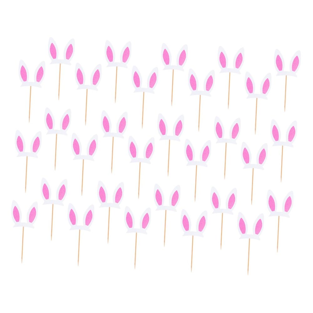 Toyvian 30pcs Bunny Ear Cake Toppers Rabbit Ear Cupcake Picks Easter Cake Decor Party Decorations for Birthday and Spring Celebration
