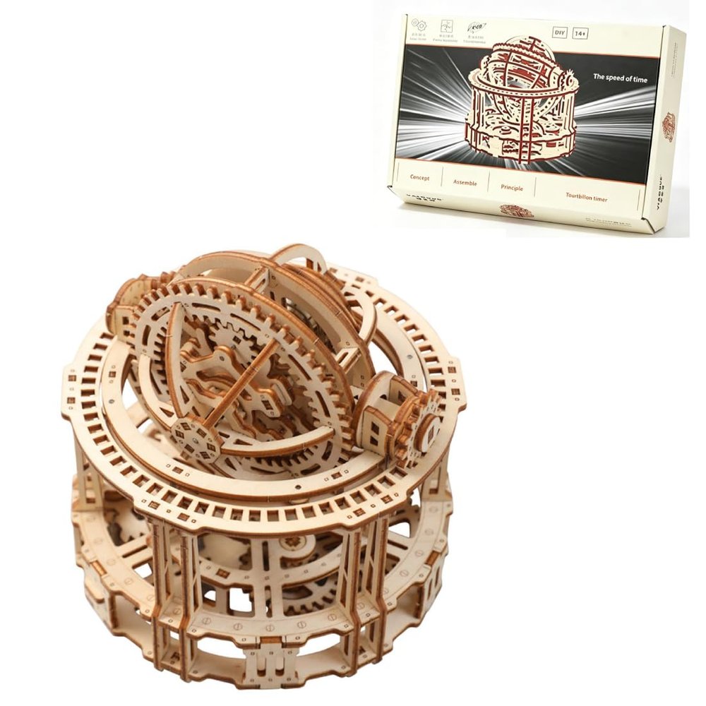 3D Wooden Puzzle for Adults, Tourbillon Timer 3D Wooden Dynamic Model Kit with Mechanical Transmission and Realistic Ticking Sound, Desk Ornament & Gift (218PCS)