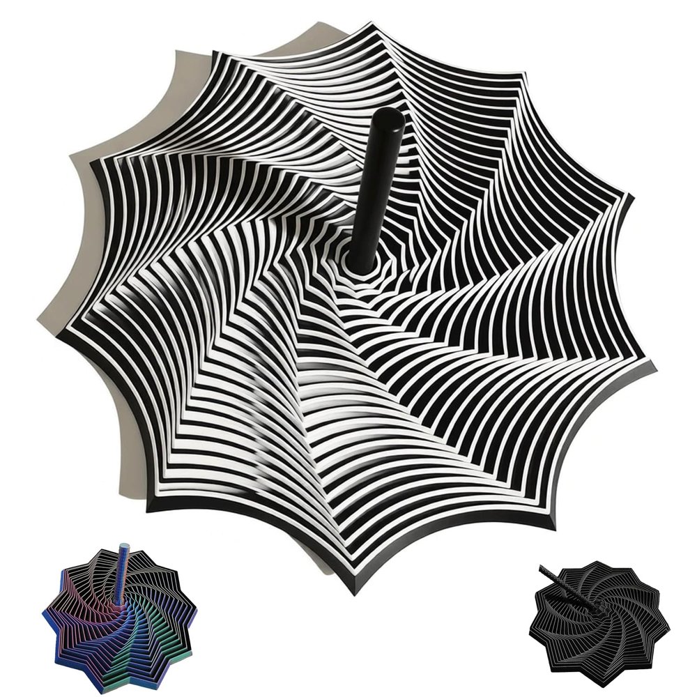3D Printed Expanded Sensory Fidget Star, Fractal Fidget Hexagon with Handles, Large Star Shaped Fidget Toys for Office Desktop Decompression Toys Stress Relief Whirling Spiral (Black White, mid)