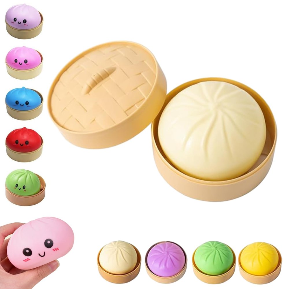 Mystery Dumpling Squishy, Dumpling Squishy Mystery Box, SquishyBun, 4 Inch Jumbo Dumpling Stress Ball, Desk Fidget, Easter Basket (White)