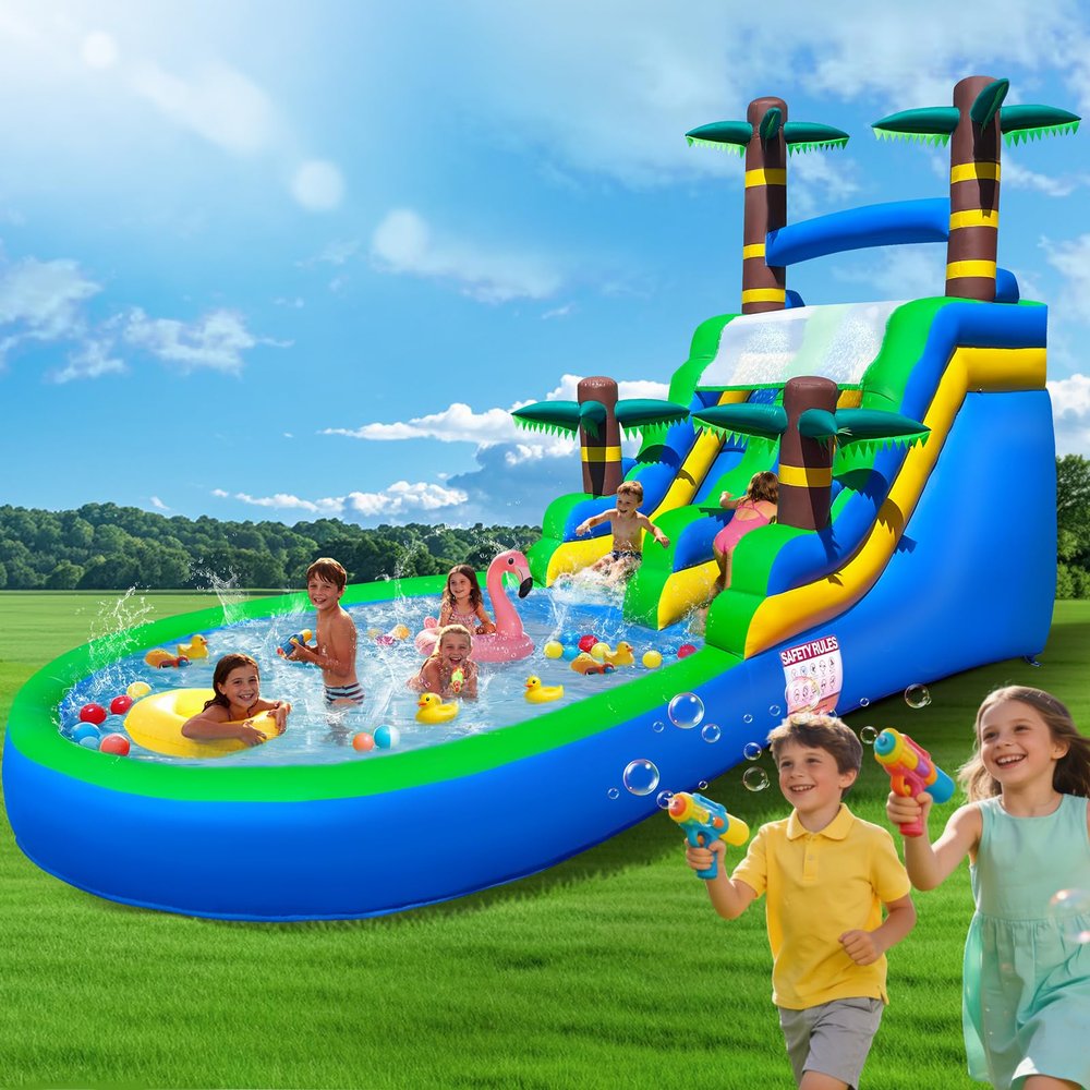 26FT Commercial Grade Inflatable Water Silde for Kids Adults, Heavy Duty PVC Adult Water Slides with Big Airtight Water Pool, Adults Waterslide with 950W Blower for Outdoor,Blue (Blue/26FT)