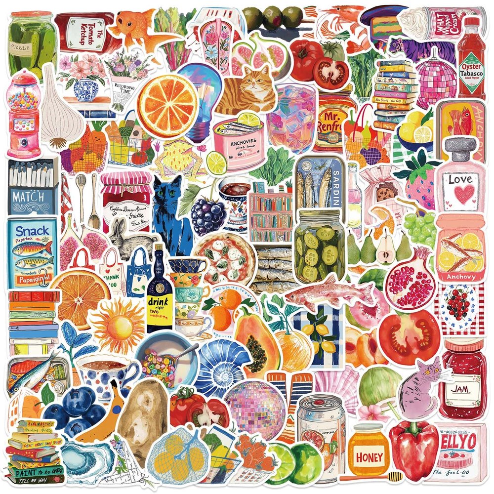 100Pcs Aesthetic Water Bottles Stickers, Mediterranean Style Aesthetic Stickers for Girls Teens Adults, Waterproof Vinyl Decals for Laptop Scrapbook Journal Luggage Guitar Party Supplies(Red100)