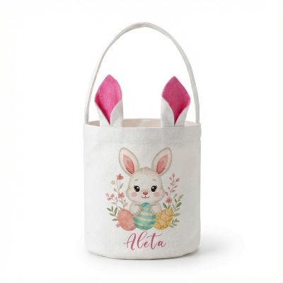 Personalized Easter Basket for Kids - Easter Bunny Basket with Fixed Ears & Handle, Durable for Egg Hunting Gifts, Boys and Girls (Pink Style 9)