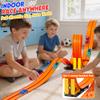 16-Ft Flexible Race Track Set for Kids, DIY Roll-Up Racetrack with 2 Launchers & 6 Mini Cars, Suction-Cup Portable Track Compatible with 1:64 Die-Cast Cars, Indoor & Outdoor Orange view 2