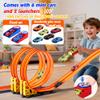 16-Ft Flexible Race Track Set for Kids, DIY Roll-Up Racetrack with 2 Launchers & 6 Mini Cars, Suction-Cup Portable Track Compatible with 1:64 Die-Cast Cars, Indoor & Outdoor Orange view 4