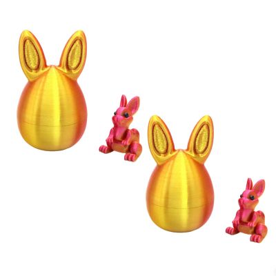 3D Easter Egg Set, Mystery Rabbit Egg with Bunny Inside Surprise Bunny Eggs Party Favors Easter Basket Stuffers Home Desk Decor (2pcs Red+Gold)