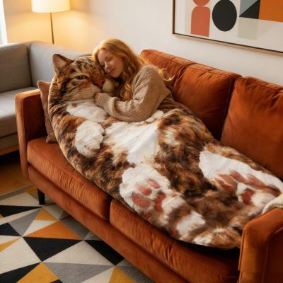 Fluffy Cat Sleeping Bag for Adults, Soft Cat Envelope Sleeping Bag, Washable Animal Warm Blanket, Plush Cats Envelope Sleep Bags for Camping, Sleepovers & Home Lounging(Style D)