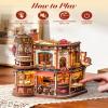 ROKR Dream Coffee Factory, Wooden Music Box Model, Mechanical 3D Wooden Puzzles for Adults, Building Kit with Moving LED Lights, Miniature House Kits, Desk Decor Gift view 3