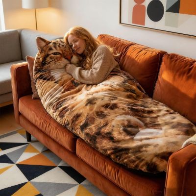 Fluffy Cat Sleeping Bag for Adults, Soft Cat Envelope Sleeping Bag, Washable Animal Warm Blanket, Plush Cats Envelope Sleep Bags for Camping, Sleepovers & Home Lounging(Style E)