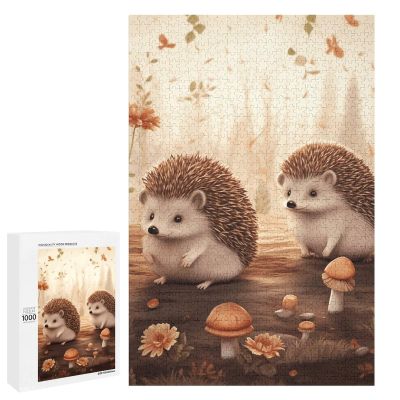 1000 PCS Woode Puzzles for Aldult, Personalized Wooden Puzzles for Family Games, Funny Nature Lovely Hedgehog Lovers Jigsaw Puzzle with Box for Gift, Lightweight Puzzle Piece for Beginner