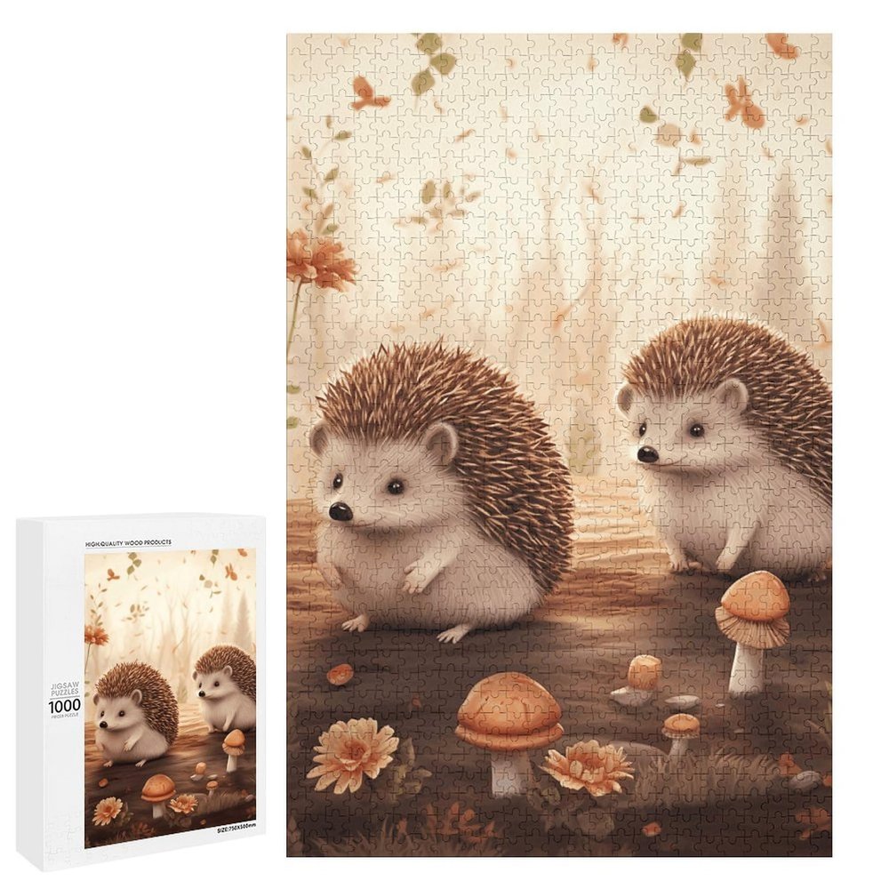 1000 PCS Woode Puzzles for Aldult, Personalized Wooden Puzzles for Family Games, Funny Nature Lovely Hedgehog Lovers Jigsaw Puzzle with Box for Gift, Lightweight Puzzle Piece for Beginner
