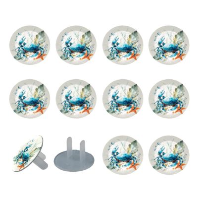 Watercolor Crab Sea Algae with Leaves Bu (2) Outlet Covers Baby Proofing - Plug Covers for Electrical Outlets, Child Proof Socket Covers, Baby Safety Products for Home, Office