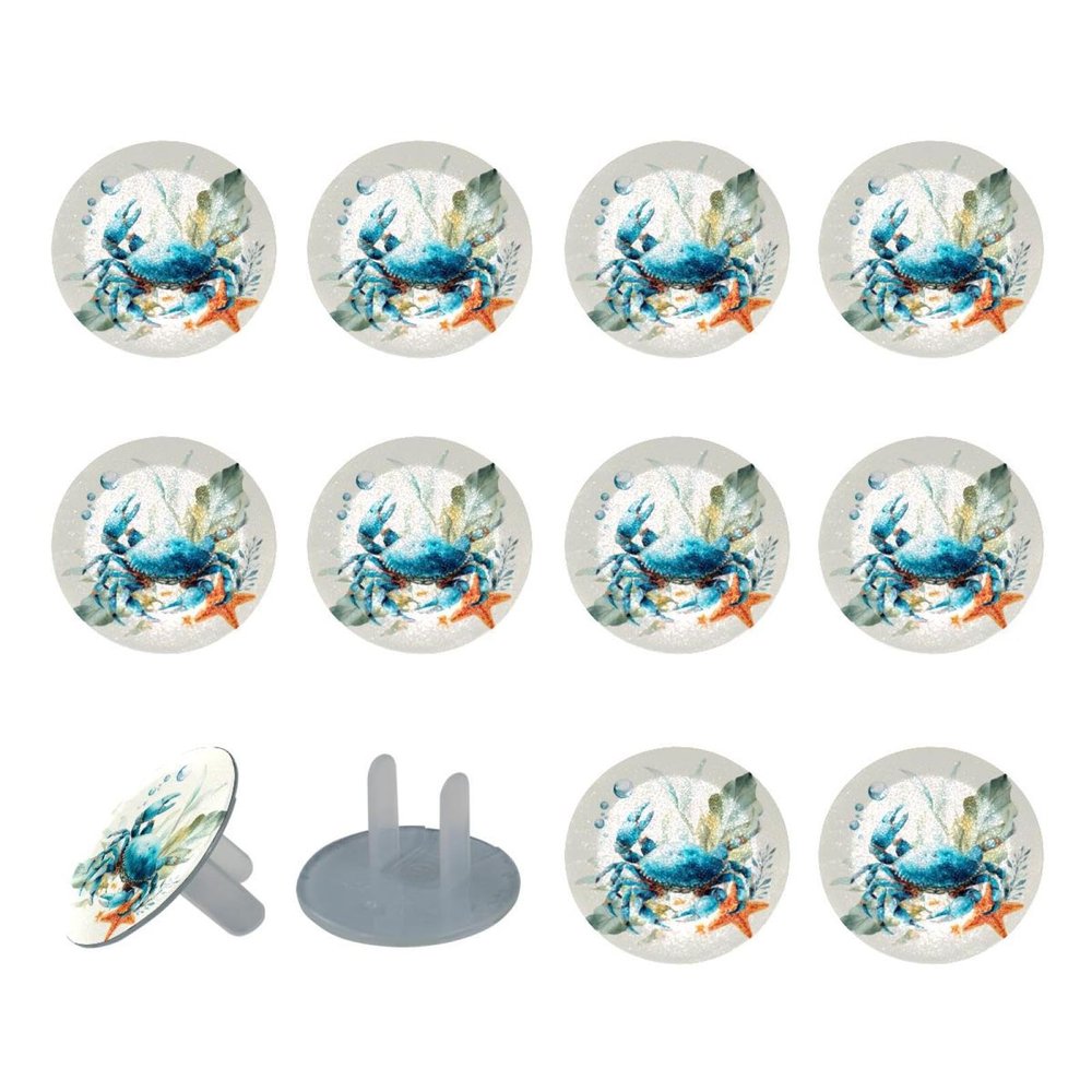 Watercolor Crab Sea Algae with Leaves Bu (2) Outlet Covers Baby Proofing - Plug Covers for Electrical Outlets, Child Proof Socket Covers, Baby Safety Products for Home, Office