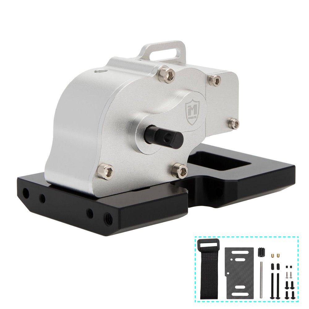 MEUS RACING V2 LCG Transmission Overdrive Gearbox for Axial SCX10 1/10 RC Crawler Upgrades (Silver)