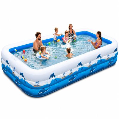 Extra Large Family Inflatable Pool, 130" x 72" x 22" Blow Up Pool for Kids & Adults, Thick PVC Kiddie Swimming Pool for Backyard Summer Fun