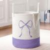 Honeydak Purple Laundry Basket Bow Hamper Coquette Laundry Basket Cotton Rope Purple Hamper 15 x 17.7 Inches Toy Box Large Coquette Bow Teens Girls Room Storage for Blanket Toys Clothes Organization view 1