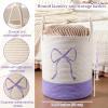 Honeydak Purple Laundry Basket Bow Hamper Coquette Laundry Basket Cotton Rope Purple Hamper 15 x 17.7 Inches Toy Box Large Coquette Bow Teens Girls Room Storage for Blanket Toys Clothes Organization view 2