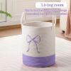 Honeydak Purple Laundry Basket Bow Hamper Coquette Laundry Basket Cotton Rope Purple Hamper 15 x 17.7 Inches Toy Box Large Coquette Bow Teens Girls Room Storage for Blanket Toys Clothes Organization view 4