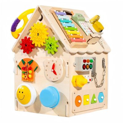 Montessori Wooden Busy House,Solid Wood,Safe&Non-Toxic,Cultivate Practical and Logical Thinking Ability,Life and Fine Motor Skills,Wooden Busy House for Toddlers,Christmas Birthday Gift (Wood)