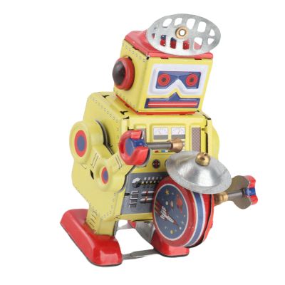 Qudinip Wind Up Robot Toy, Vintage Iron Clockwork Robot with Staggering Movement and Drum Beating, for Cafe Bar Clothing Store Coffee Shop Restaurant Decoration