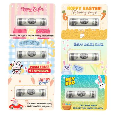 6 Pcs Funny 67 Money Holders for Cash Gift, Six Seven Bunny Cash Gift Cards with Plastic Cover, Easter Basket Fillers for Kids Tweens Teens, Happy Easter Money Card Set, Unique Gift for Birthdays