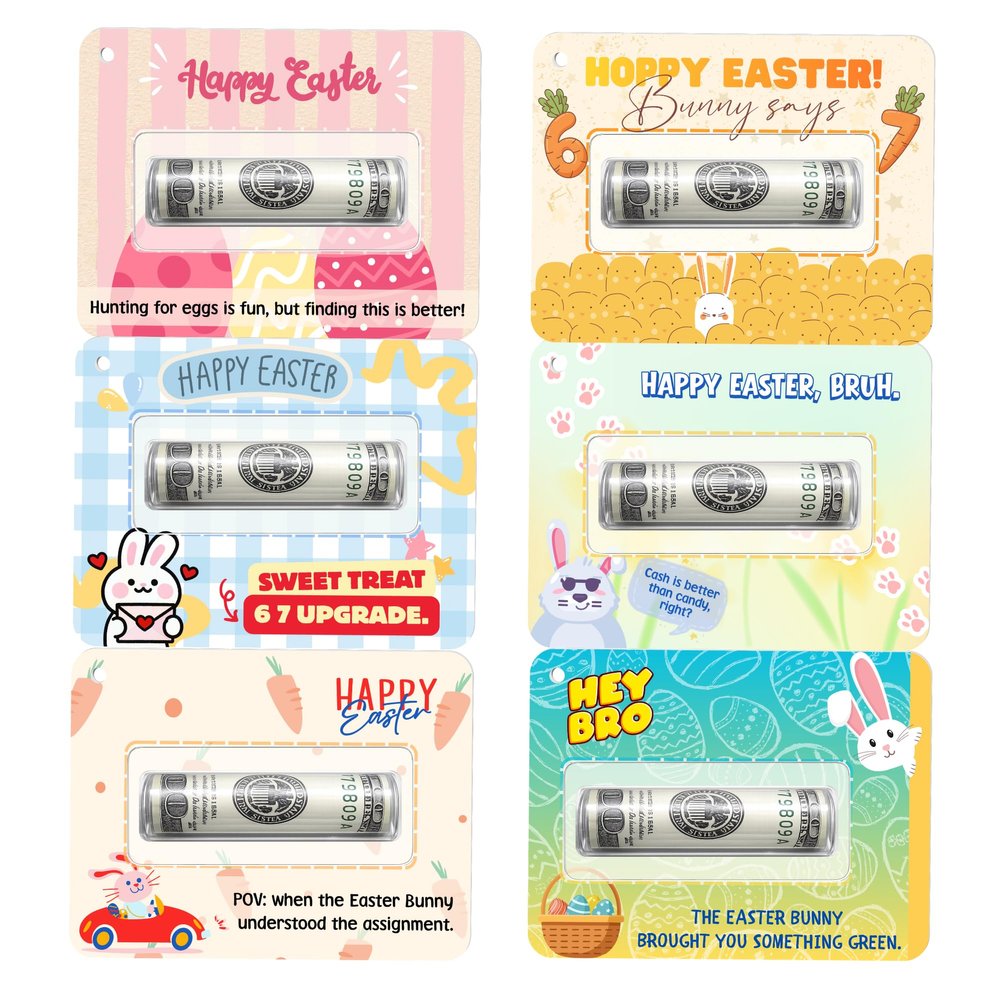 6 Pcs Funny 67 Money Holders for Cash Gift, Six Seven Bunny Cash Gift Cards with Plastic Cover, Easter Basket Fillers for Kids Tweens Teens, Happy Easter Money Card Set, Unique Gift for Birthdays