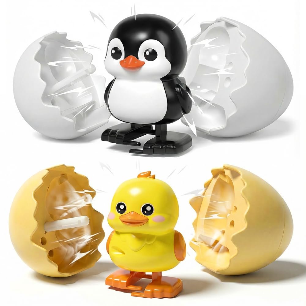 Hulezt Boom Eggs 2026 New Wind-Up Surprise Eggs, Dinosaur Egg Rotate to Hatch Walking Animal Hatching, Reusable Clockwork Fun Dino Eggs Easter Basket Stuffers for Adult Birthdays (Duck + Penguin)