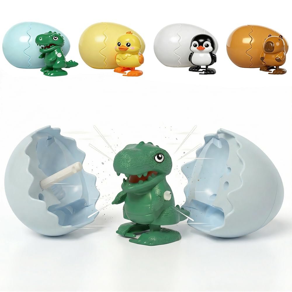 Hulezt Boom Eggs 2026 New Wind-Up Surprise Eggs, Dinosaur Egg Rotate to Hatch Walking Animal Hatching, Reusable Clockwork Fun Dino Eggs Easter Basket Stuffers for Birthdays (Dinosaur)