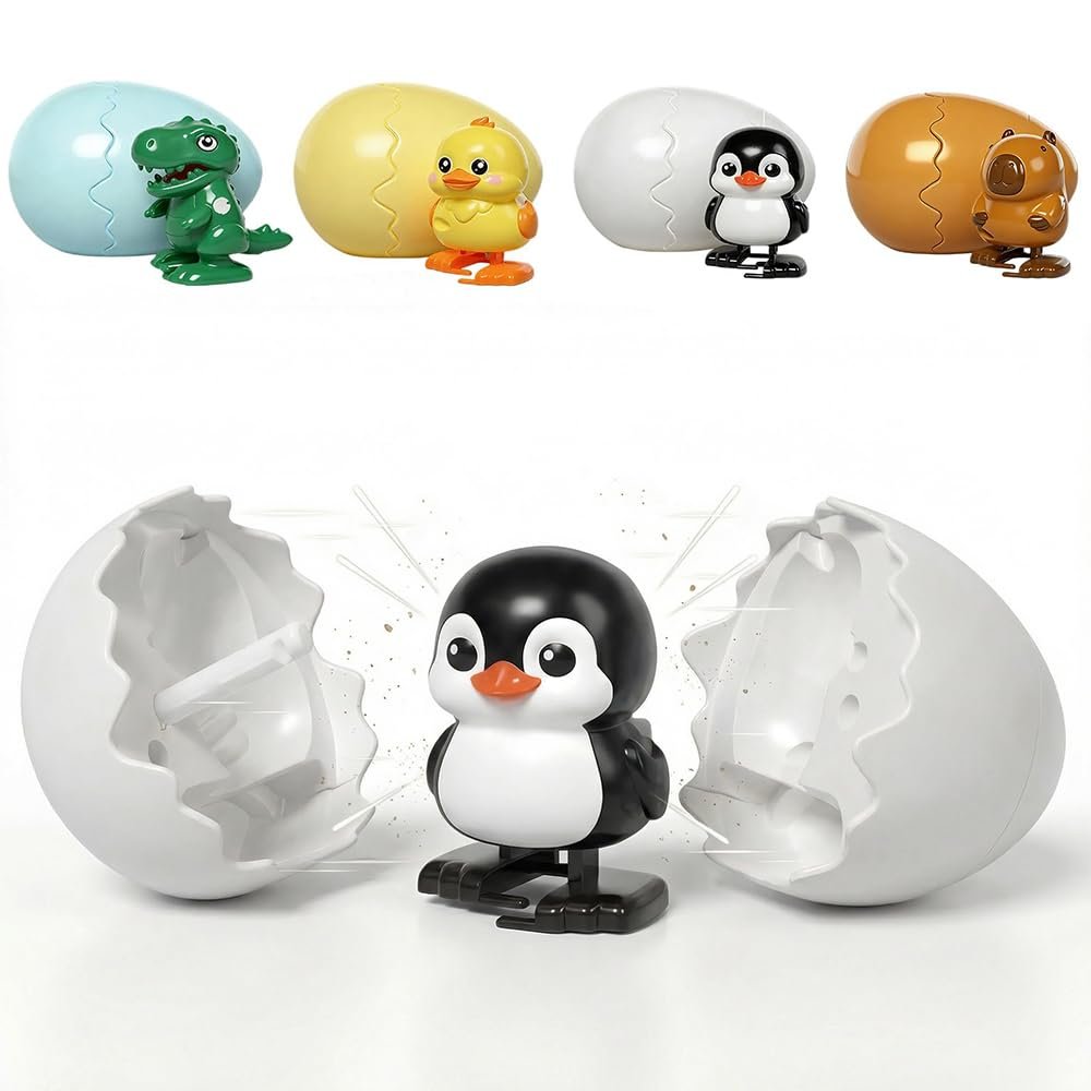 Hulezt Boom Eggs 2026 New Wind-Up Surprise Eggs, Dinosaur Egg Rotate to Hatch Walking Animal Hatching, Reusable Clockwork Fun Dino Eggs Easter Basket Stuffers for Boys Girls Birthdays (Penguin)