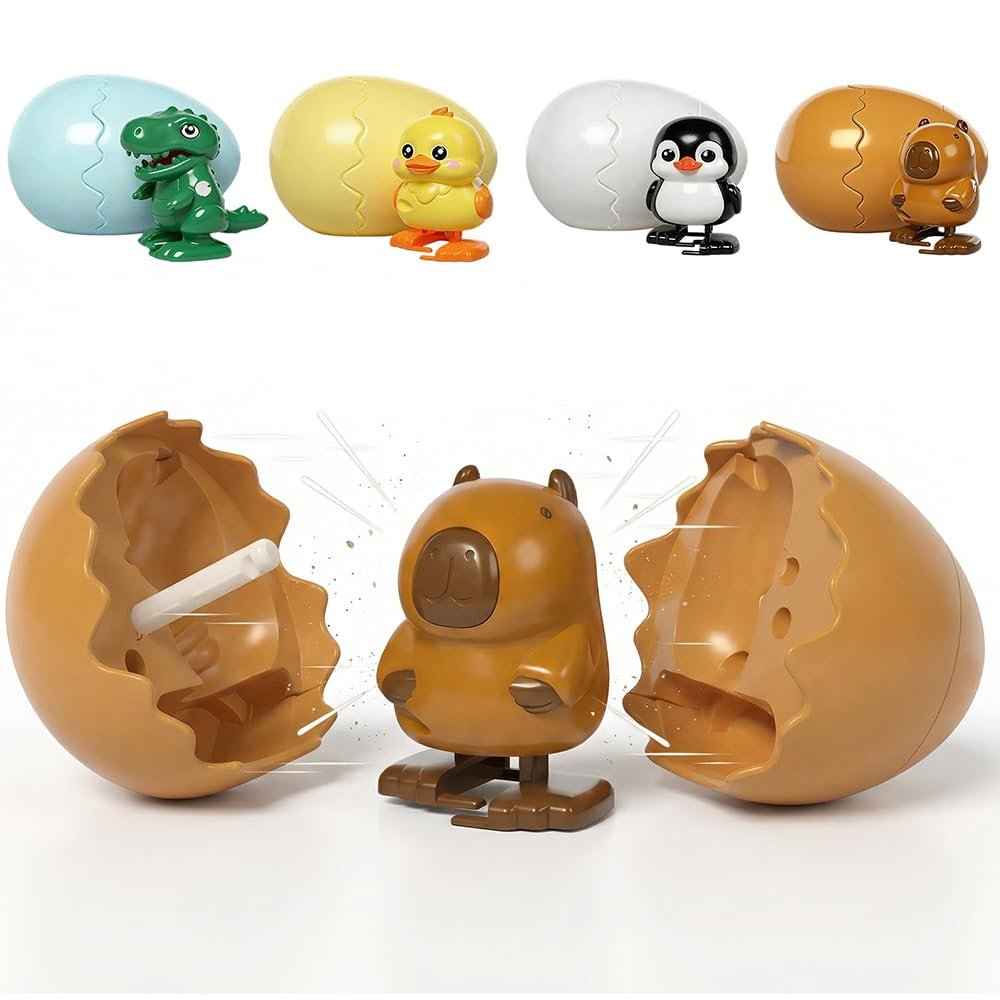 Hulezt Boom Eggs 2026 New Wind-Up Surprise Eggs, Dinosaur Egg Rotate to Hatch Walking Animal Hatching, Reusable Clockwork Fun Dino Eggs Easter Basket Stuffers for Birthdays (Capybara)
