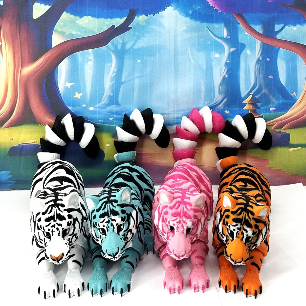 4pcs 3D Printed Tiger, Animal Creature Tigers, 6.5 Inches Articulated Fidget Animal for Home Office Executive Desk Decoration AT001 -4X