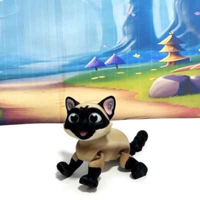 Articulated 3D Printed Siamese Cat, Brown Cat with Blue Eyes, Articulated Fidget Toy, Desk Dcor, Display, 3D Printed in USA - ASC001-Brown-S