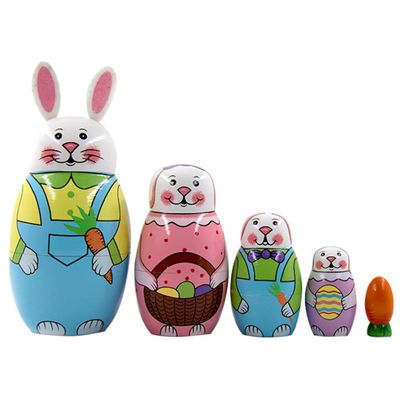 Joygoodta Russian Matryoshka Dolls, 5Pcs/Set Cute Wooden Rabbit Bunny Nesting Dolls Set Easter Rabbit Carrot Russian Nesting Doll Toy