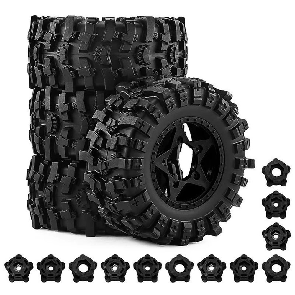 For Traxxas For Slash For Arrma For Senton 1/10 4Pcs 109mm Short Course Truck Tire Tyre With 12mm 14mm 17mm Wheel Hex RC Car RC Car Toys Parts(Black)