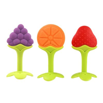 3Pcs Baby Teething Toys, Soft Silicone Fruit Shape Grape Strawberry Orange Teethers Teething Pain Relief Toy Gums Chew for Toddlers & Infants