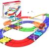 PicassoTiles 45pc Magnetic Tiles Race Track Set With 2 Racing Cars Plus Traffic Accessory Kit STEM Educational Learning Construction Building Magnet Tile Toy For Toddlers Boys Girls Kids Age 3+ PTR451 view 1