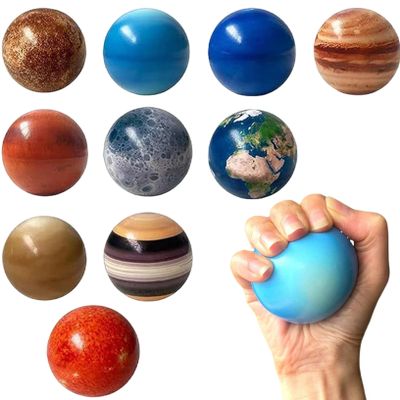 10Pcs Solar System Toys, PU Solar System Stress Planet Balls, Stress Relief Planets Squeeze Balls Educational Space Toy for Kids Adults (10 Universe Planets)