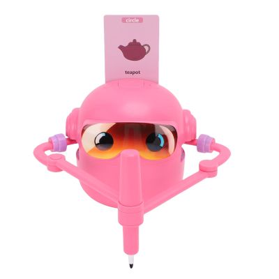 Asixxsix Drawing Robot for Kids, Fine Motor Skills Development Cheerful Music Robot Drawing Machine, Electronic Learning Systems with 100 Cards and 14 Pens for Children Aged 3 and Above (Pink)