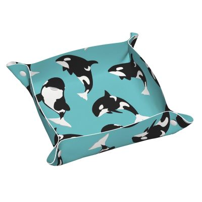 Adorable Killer Whale Leather Storage Tray Double-Sided Printing Folding Travel Organizer